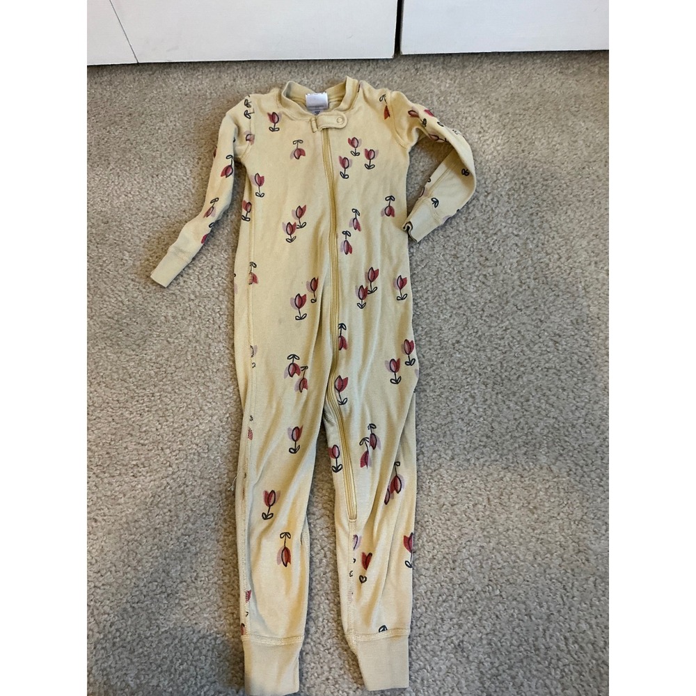 Hanna Andersson yellow tulip zipper pajamas pajama 3T/90cm